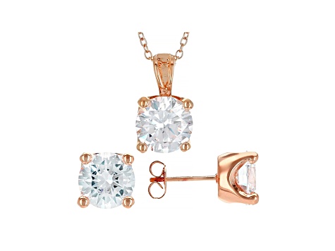 White Cubic Zirconia 18K Rose Gold Over Sterling Silver Pendant With Chain And Earrings 12.57ctw