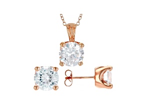 White Cubic Zirconia 18K Rose Gold Over Sterling Silver Pendant With Chain And Earrings 12.57ctw