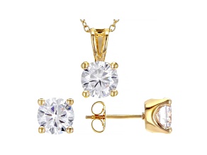 White Cubic Zirconia 18K Yellow Gold Over Sterling Silver Pendant With Chain and Earrings 6.55ctw