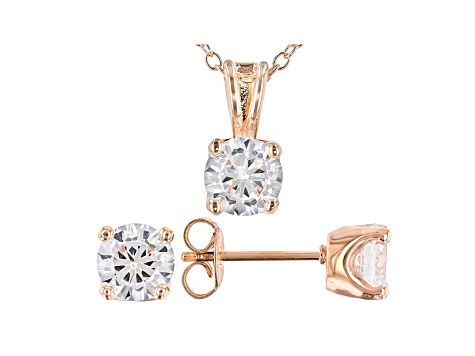 White Cubic Zirconia 18K Rose Gold Over Sterling Silver Pendant With Chain And Earrings 4.05ctw