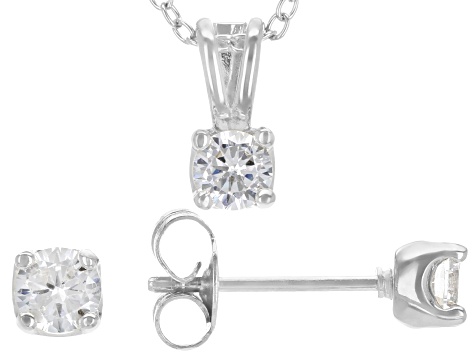 White Cubic Zirconia Rhodium Over Sterling Silver Pendant With Chain And Earrings 1.12ctw