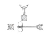 White Cubic Zirconia Rhodium Over Sterling Silver Pendant With Chain And Earrings 0.52ctw