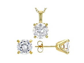 White Cubic Zirconia 18K Yellow Gold Over Sterling Silver Pendant With Chain And Earrings 8.91ctw