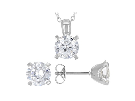 White Cubic Zirconia Rhodium Over Sterling Silver Pendant With Chain And Earrings 7.36ctw