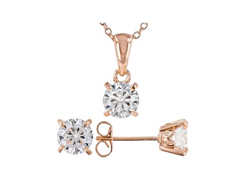 Picture of White Cubic Zirconia 18K Rose Gold Over Sterling Silver Pendant With Chain And Earrings 4.05ctw