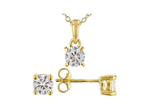 White Cubic Zirconia 18K Yellow Gold Over Sterling Silver Pendant With Chain And Earrings 2.43ctw