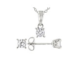 White Cubic Zirconia Rhodium Over Sterling Silver Pendant With Chain And Earrings 1.21ctw