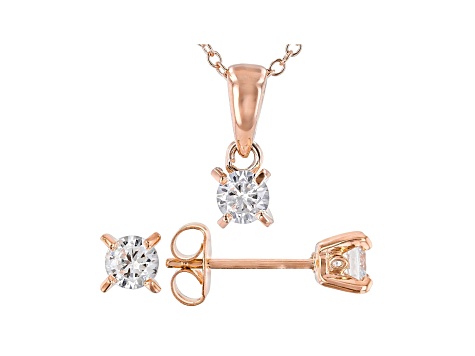 White Cubic Zirconia 18K Rose Gold Over Sterling Silver Pendant With Chain And Earrings 1.21ctw