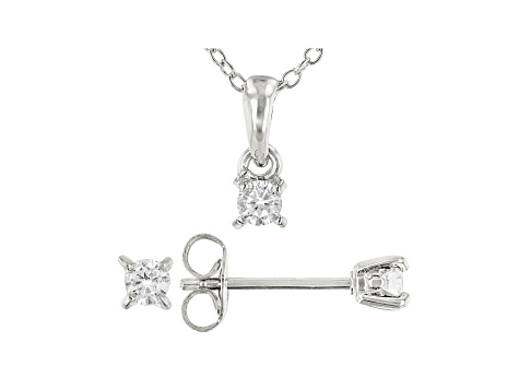 White Cubic Zirconia Rhodium Over Sterling Silver Pendant With Chain And Earrings 0.52ctw