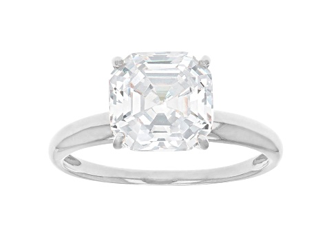 Asscher White Cubic Zirconia Rhodium Over Sterling Silver Solitaire Ring 4.81ctw