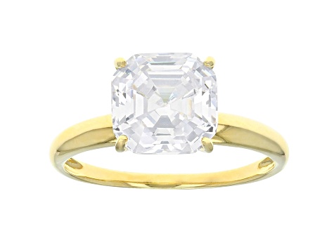 Asscher White Cubic Zirconia 18k Yellow Gold Over Sterling Solitaire Ring 4.81ctw