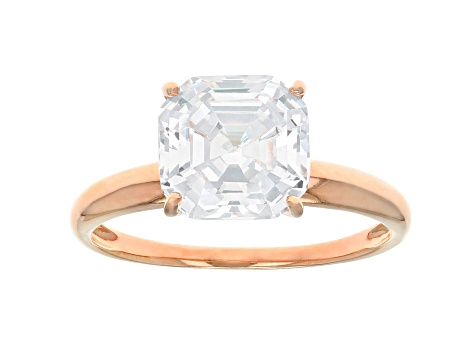 Asscher White Cubic Zirconia 18k Rose Gold Over Sterling Solitaire Ring 4.81ctw