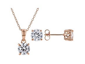White Cubic Zirconia 18K Rose Gold Over Sterling Silver Pendant With Chain And Earrings 6.55ctw