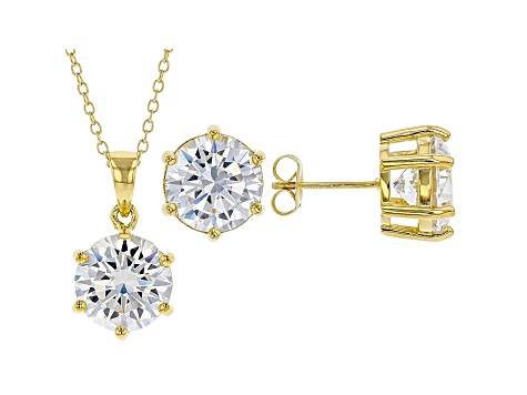 White Cubic Zirconia 18K Yellow Gold Over Sterling Silver Pendant With Chain And Earrings 17.01ctw