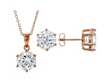 White Cubic Zirconia 18K Rose Gold Over Sterling Silver Pendant With Chain And Earrings 12.55ctw