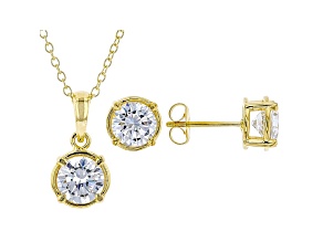 White Cubic Zirconia 18K Yellow Gold Over Sterling Silver Pendant With Chain and Earrings 4.86ctw