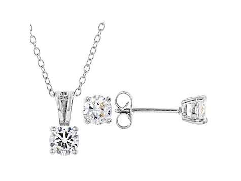 White Cubic Zirconia Rhodium Over Sterling Silver Pendant With Chain And Earrings 2.43ctw