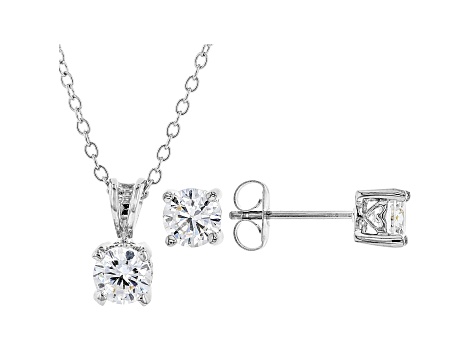 White Cubic Zirconia Rhodium Over Sterling Silver Pendant With Chain And Earrings 2.43ctw