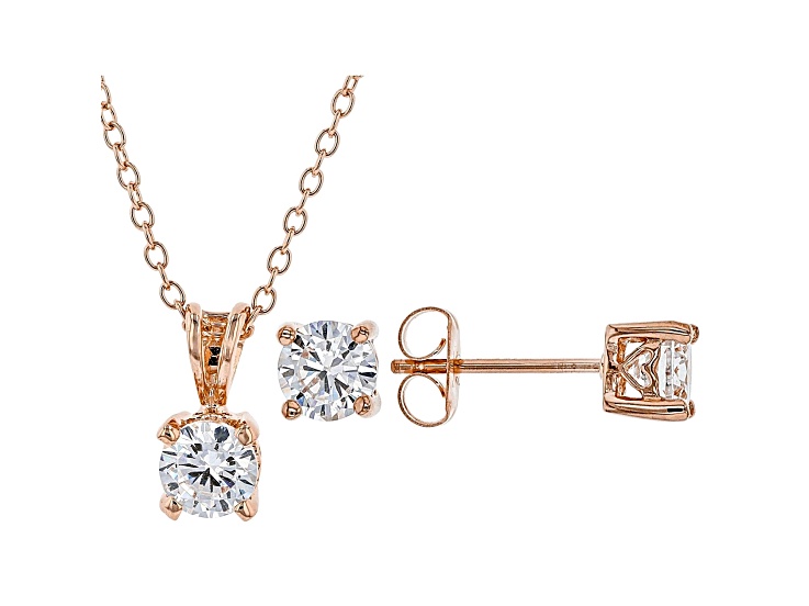 White Cubic Zirconia 18K Rose Gold Over Sterling Silver Pendant With Chain And Earrings 2.43ctw