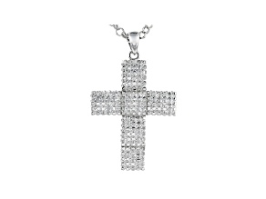 White Cubic Zirconia Rhodium Over Sterling Silver Mens Cross Pendant With Chain 3.02ctw