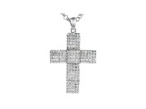 White Cubic Zirconia Rhodium Over Sterling Silver Mens Cross Pendant With Chain 3.02ctw