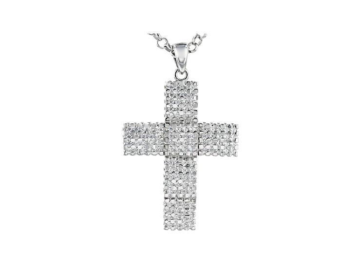 White Cubic Zirconia Rhodium Over Sterling Silver Mens Cross Pendant With Chain 3.02ctw