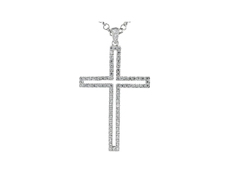 White Cubic Zirconia Rhodium Over Sterling Silver Mens Cross Pendant With Chain 2.76ctw