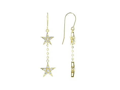 White Cubic Zirconia 18K Yellow Gold Over Sterling Silver Star Earrings 0.59ctw