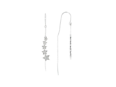 White Cubic Zirconia Rhodium Over Sterling Silver Star Earrings 0.42ctw