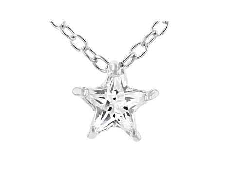 White Cubic Zirconia Rhodium Over Sterling Silver Star Pendant With Chain 0.64ctw