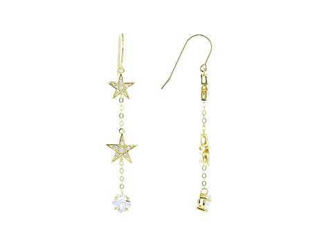White Cubic Zirconia 18K Yellow Gold Over Sterling Silver Star Dangle Earrings 3.75ctw