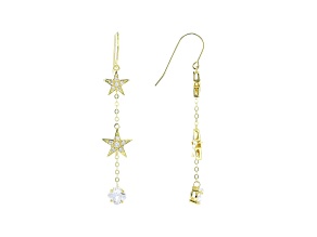 White Cubic Zirconia 18K Yellow Gold Over Sterling Silver Star Dangle Earrings 3.75ctw
