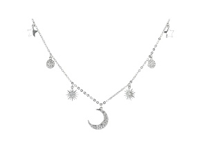 White Cubic Zirconia Rhodium Over Sterling Silver Star And Moon Necklace 0.66ctw