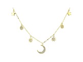 White Cubic Zirconia 18K Yellow Gold Over Sterling Silver Star And Moon Necklace 0.66ctw