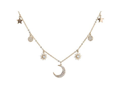 White Cubic Zirconia 18K Rose Gold Over Sterling Silver Star And Moon Necklace 0.66ctw