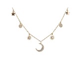 White Cubic Zirconia 18K Rose Gold Over Sterling Silver Star And Moon Necklace 0.66ctw