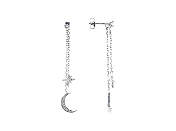 Picture of White Cubic Zirconia Rhodium Over Sterling Silver Moon And Stars Dangle Earrings 0.58ctw