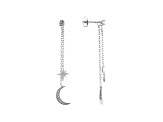 White Cubic Zirconia Rhodium Over Sterling Silver Moon And Stars Dangle Earrings 0.58ctw