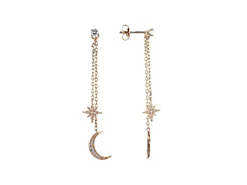Picture of White Cubic Zirconia 18K Rose Gold Over Sterling Silver Moon And Stars Dangle Earrings 0.58ctw