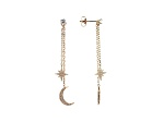 White Cubic Zirconia 18K Rose Gold Over Sterling Silver Moon And Stars Dangle Earrings 0.58ctw