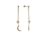 White Cubic Zirconia 18K Rose Gold Over Sterling Silver Moon And Stars Dangle Earrings 0.58ctw