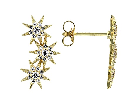 White Cubic Zirconia 18K Yellow Gold Over Sterling Silver Star Earrings 0.68ctw
