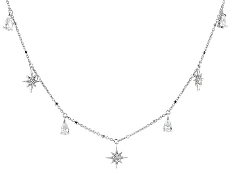 White Cubic Zirconia Rhodium Over Sterling Silver Star Station Necklace 1.39ctw