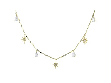 Picture of White Cubic Zirconia 18K Yellow Gold Over Sterling Silver Star Station Necklace 1.39ctw