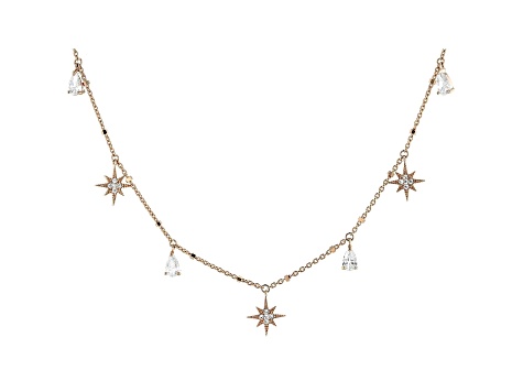 White Cubic Zirconia 18K Rose Gold Over Sterling Silver Star Station Necklace 1.39ctw