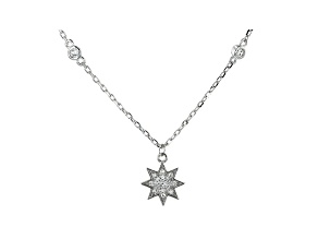 White Cubic Zirconia Rhodium Over Sterling Silver Star Pendant With Chain 0.39ctw