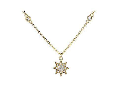 White Cubic Zirconia 18K Yellow Gold Over Sterling Silver Star Pendant With Chain 0.39ctw
