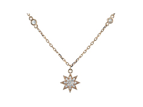 White Cubic Zirconia 18K Rose Gold Over Sterling Silver Star Pendant With Chain 0.39ctw