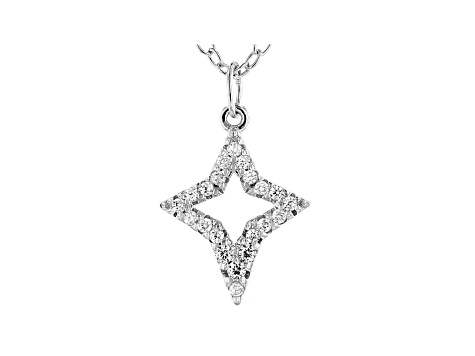 White Cubic Zirconia Rhodium Over Sterling Silver Star Pendant With Chain 0.20ctw