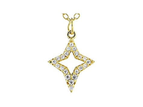 White Cubic Zirconia 18K Yellow Gold Over Sterling Silver Star Pendant With Chain 0.20ctw